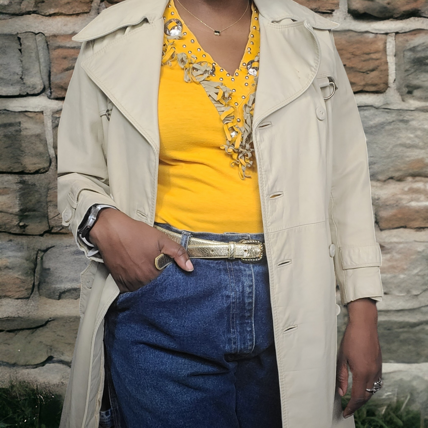 70s Vintage Leather Trenchcoats Bone Belted Leather Trench Coat Size M