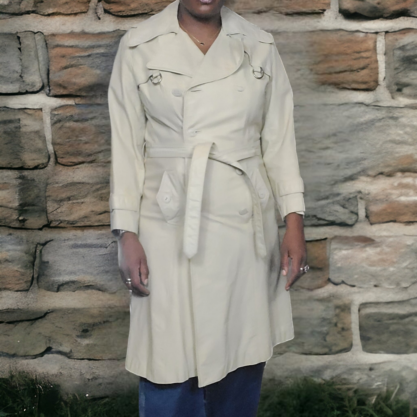 70s Vintage Leather Trenchcoats Bone Belted Leather Trench Coat Size M