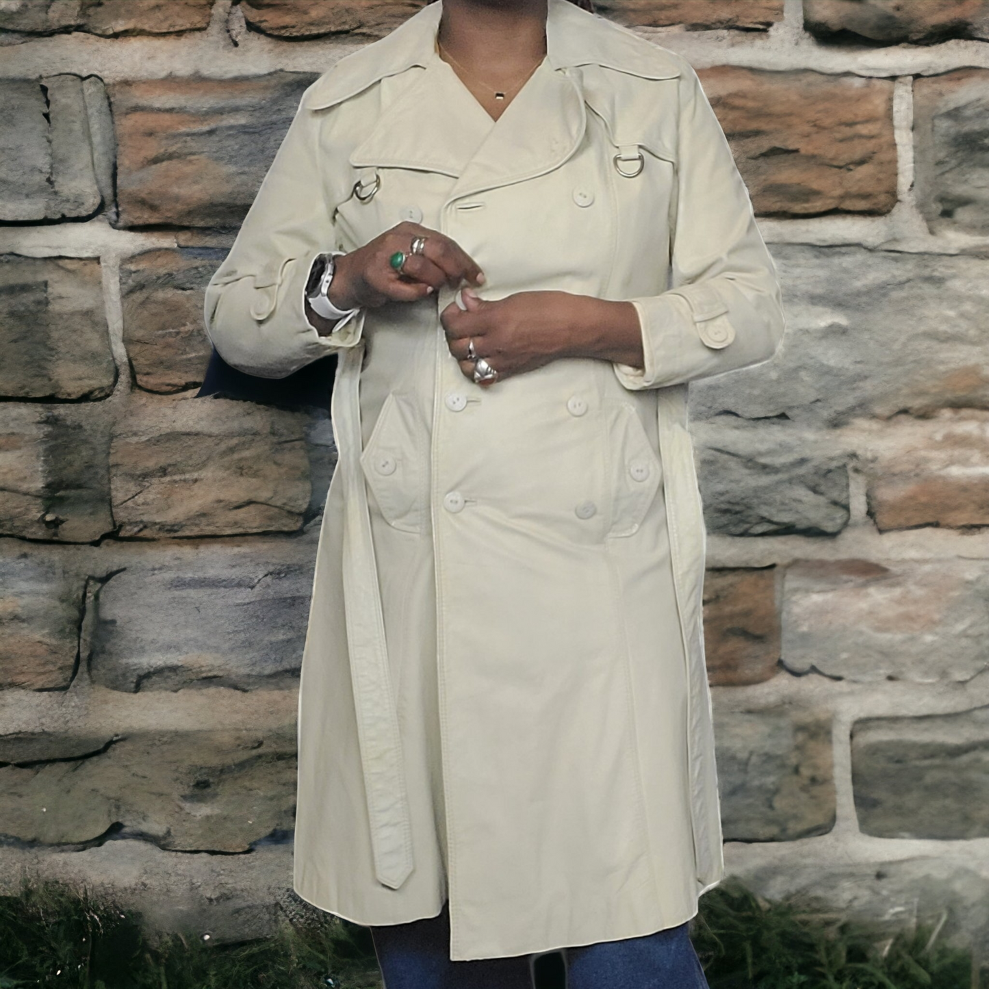 70s Vintage Leather Trenchcoats Bone Belted Leather Trench Coat Size M