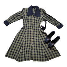 Load image into Gallery viewer, Vintage 1940s inspired 80s Green and Black Plaid Dress
