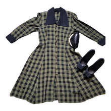 Load image into Gallery viewer, Vintage 1940s inspired 80s Green and Black Plaid Dress
