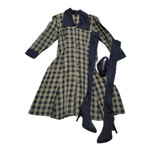 Load image into Gallery viewer, Vintage 1940s inspired 80s Green and Black Plaid Dress
