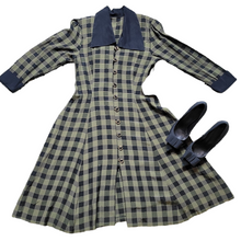 Load image into Gallery viewer, Vintage 1940s inspired 80s Green and Black Plaid Dress
