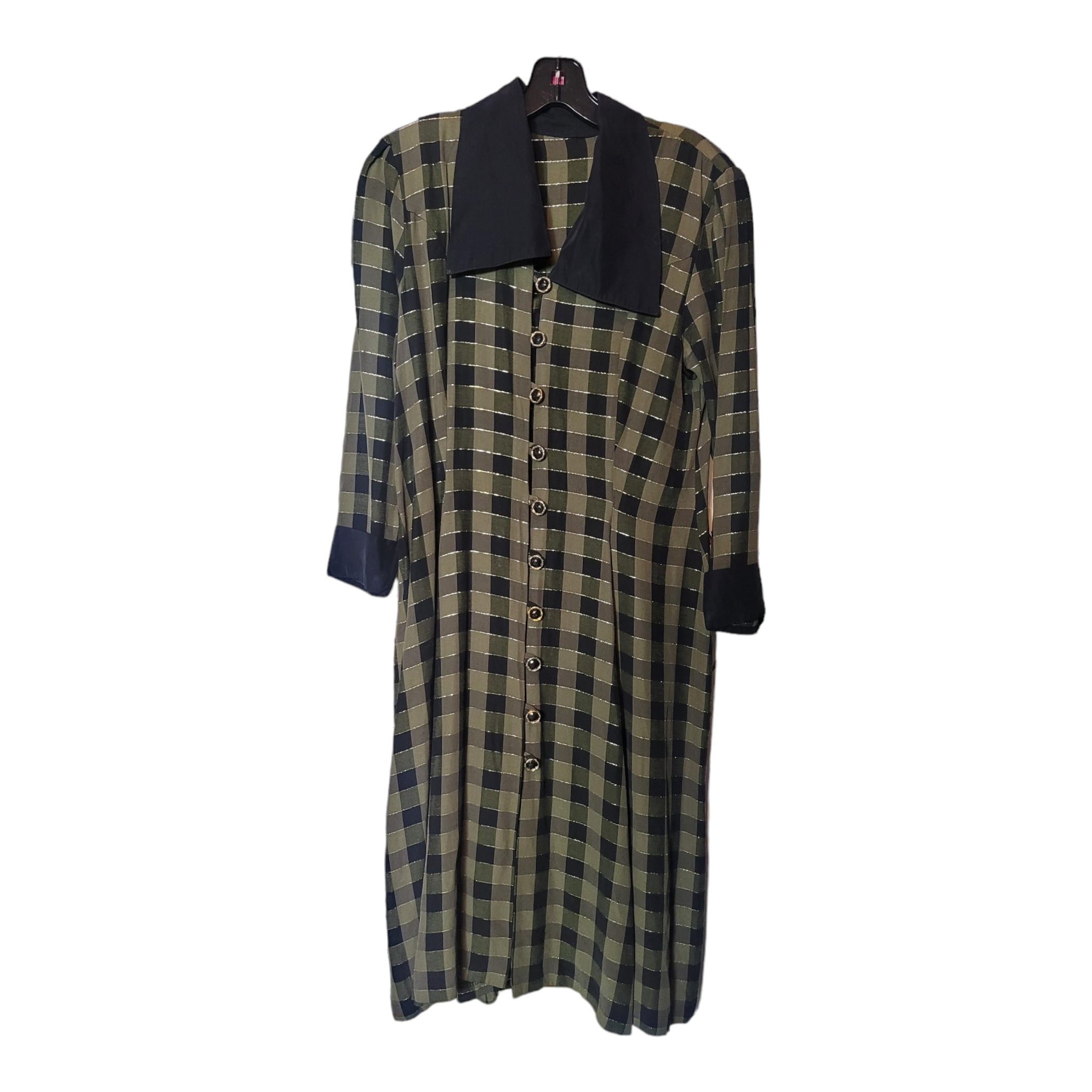 Vintage 1940s inspired 80s Green and Black Plaid Dress