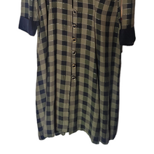 Load image into Gallery viewer, Vintage 1940s inspired 80s Green and Black Plaid Dress
