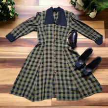 Load image into Gallery viewer, Vintage 1940s inspired 80s Green and Black Plaid Dress
