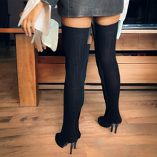 Load image into Gallery viewer, Dolce &amp; Gabbana Black Wool Thigh High Sock Pumps size 38
