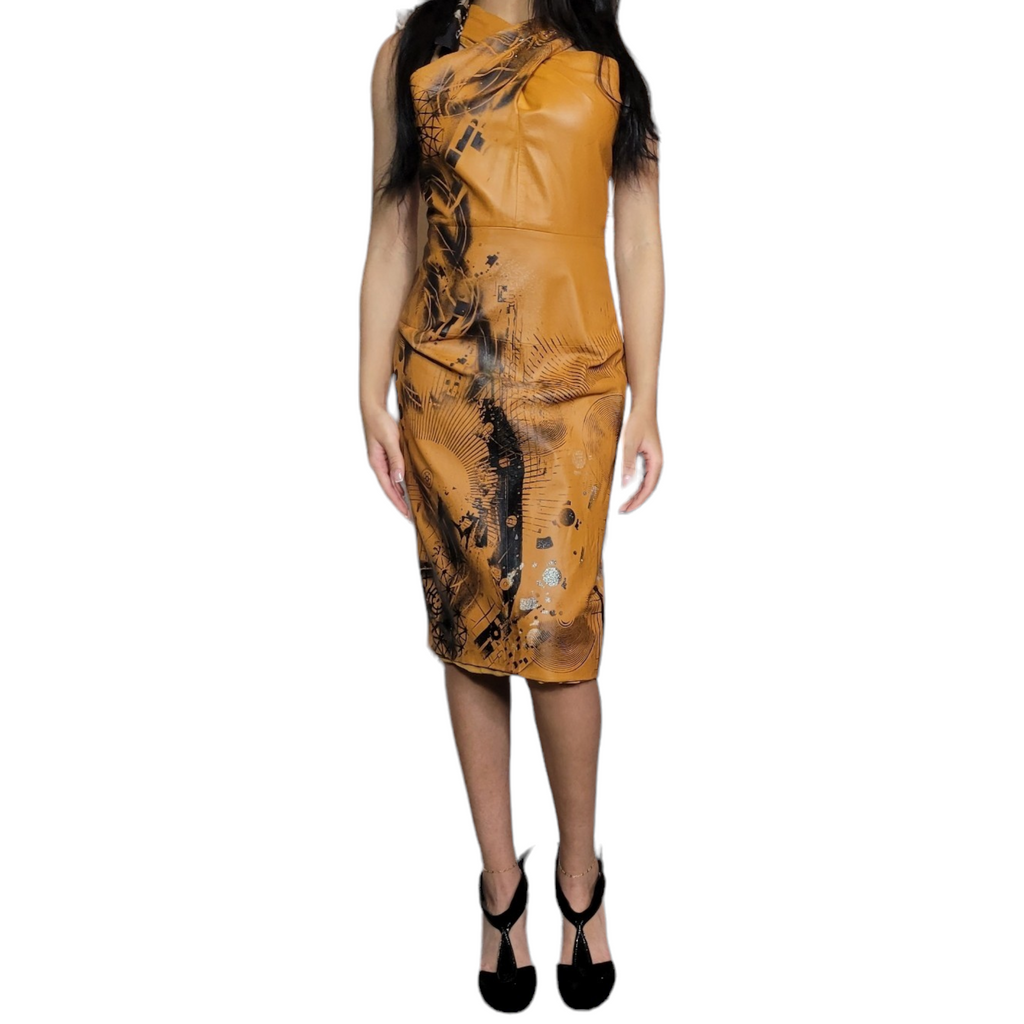 One of A Kind 90s Vintage Gucci Leather Dress Lucille Golden Vintage × Dig Ferreira Forged in Armor Hand Painted Leather Dress Reimagined 