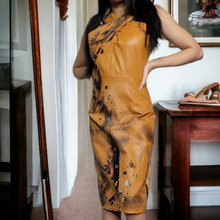 Load image into Gallery viewer, One of A Kind 90s Vintage Gucci Leather Dress Lucille Golden Vintage × Dig Ferreira Forged in Armor Hand Painted Leather Dress Size 8
