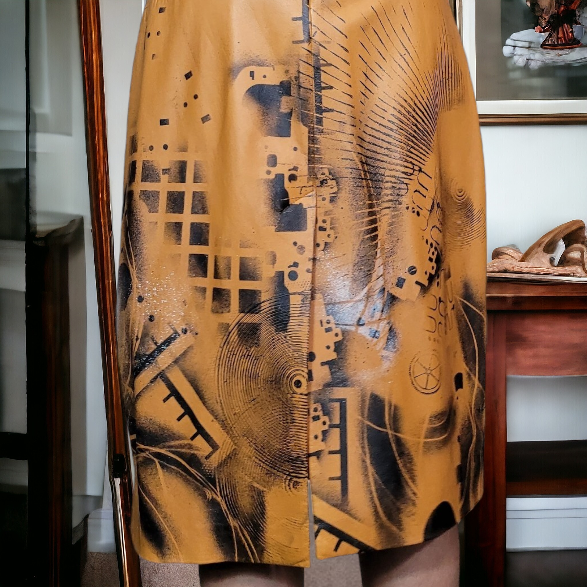 One of A Kind 90s Vintage Gucci Leather Dress Lucille Golden Vintage × Dig Ferreira Forged in Armor Hand Painted Leather Dress Size 8