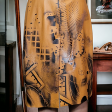 Load image into Gallery viewer, One of A Kind 90s Vintage Gucci Leather Dress Lucille Golden Vintage × Dig Ferreira Forged in Armor Hand Painted Leather Dress Size 8
