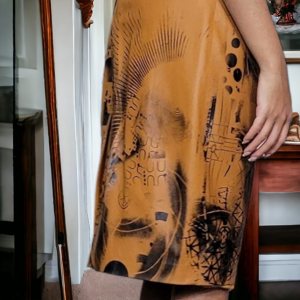 One of A Kind 90s Vintage Gucci Leather Dress Lucille Golden Vintage × Dig Ferreira Forged in Armor Hand Painted Leather Dress Size 8