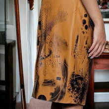 Load image into Gallery viewer, One of A Kind 90s Vintage Gucci Leather Dress Lucille Golden Vintage × Dig Ferreira Forged in Armor Hand Painted Leather Dress Size 8
