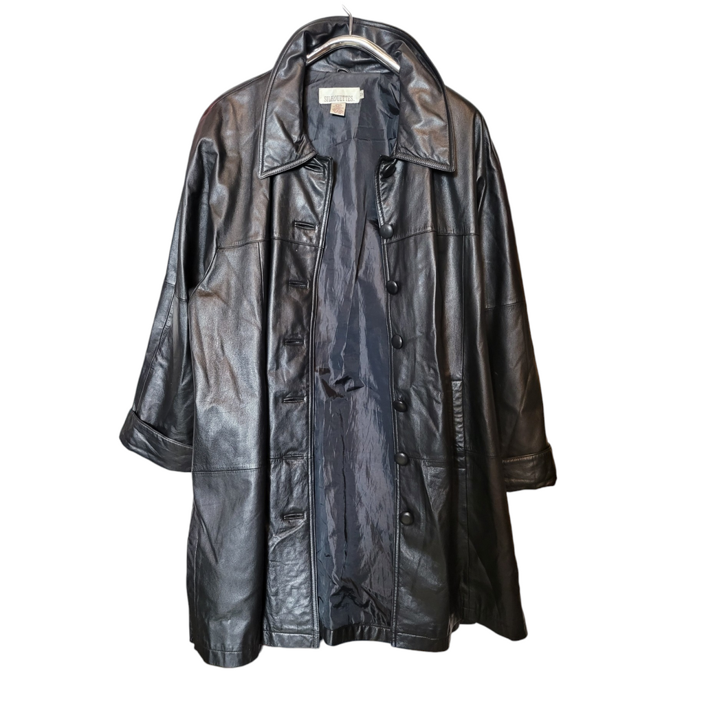 2000s Black Leather Swing Jacket Silhouettes Size 2X