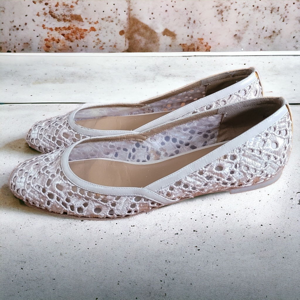Stuart Weitzman Lace Ballerina Bridal Flats Shop Lucille Golden Vintage Designer Shoes Preowned Bridal