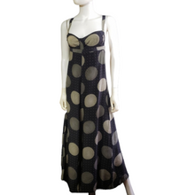 Load image into Gallery viewer, 1970s Vintage Summer Dress Scali Silk Halter Navy Graphic Polka Dot  Maxi Dress  Made in France Size S
