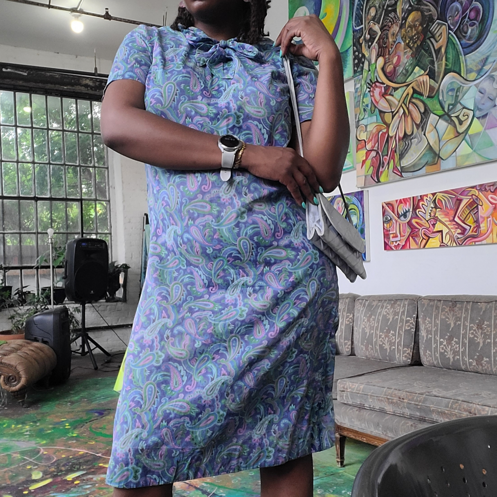 1950's Vintage Cotton Voile Purple Paisley Print House Dress Size L