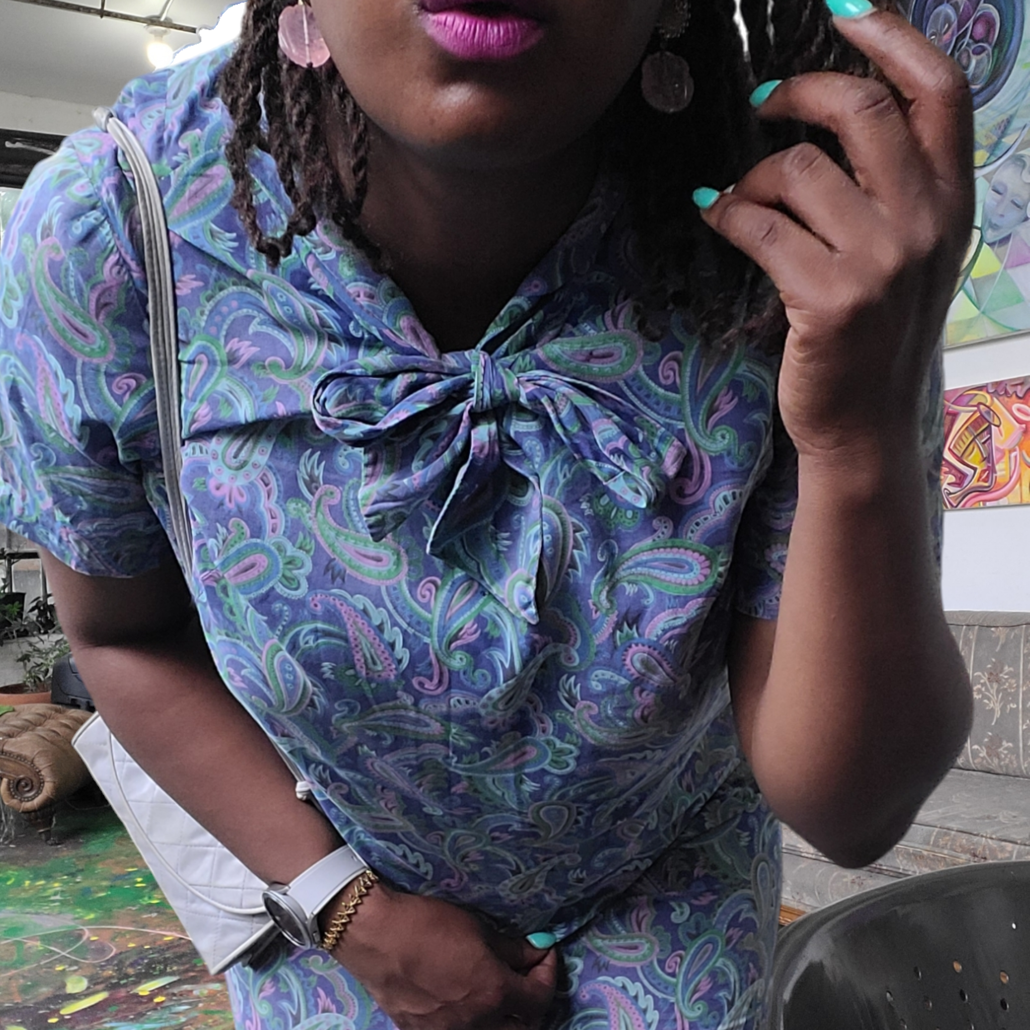 1950's Vintage Cotton Voile Purple Paisley Print House Dress Size L