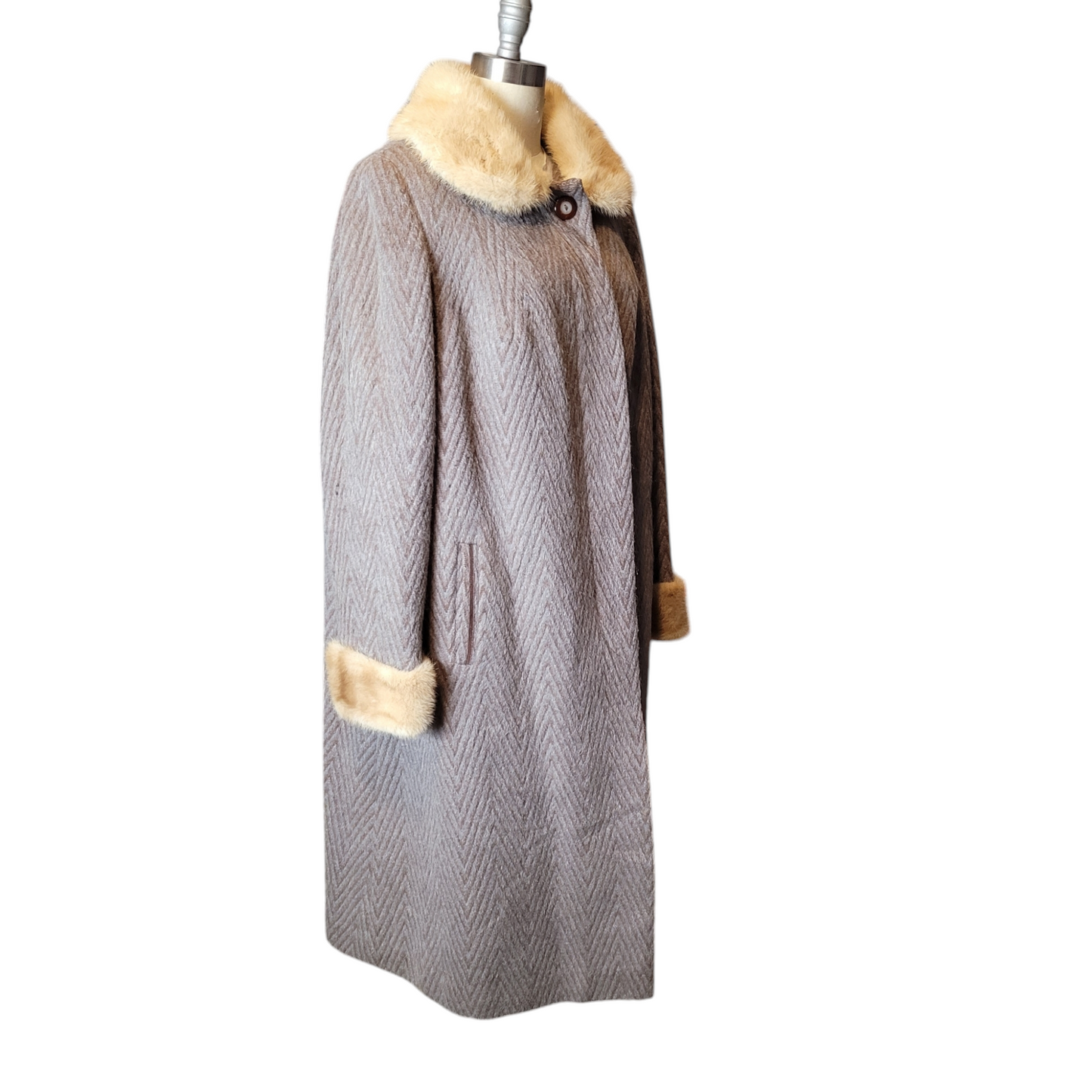 60s Heavy Vintage Womens Fur Trim Wool Coat Size XL