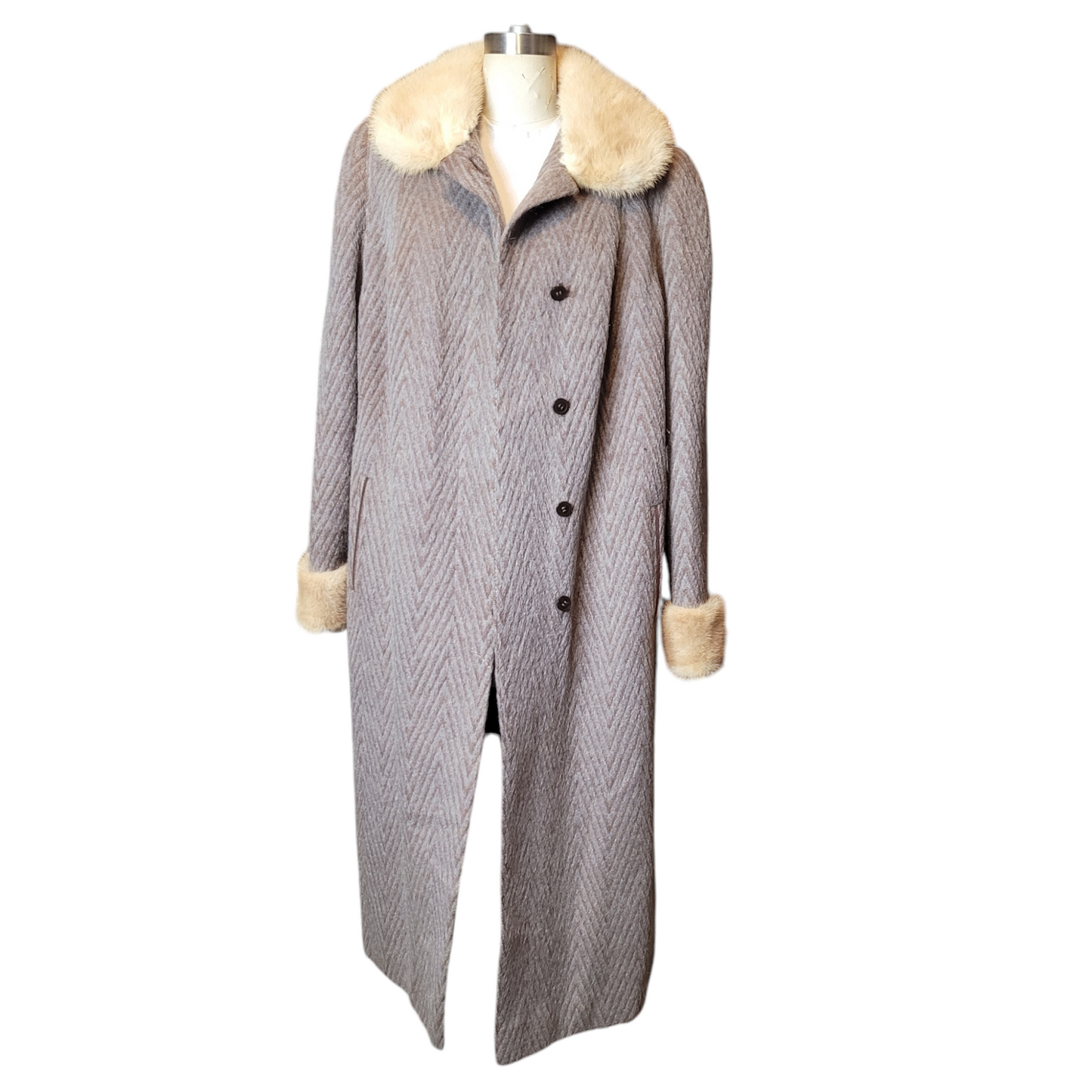 60s Heavy Vintage Womens Fur Trim Wool Coat Size XL