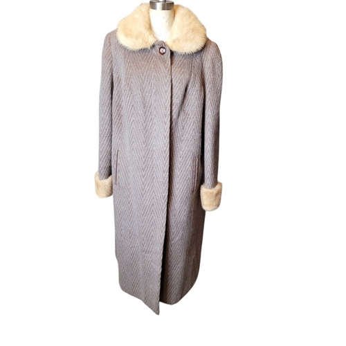 60s Heavy Vintage Womens Fur Trim Wool Coat Size XL