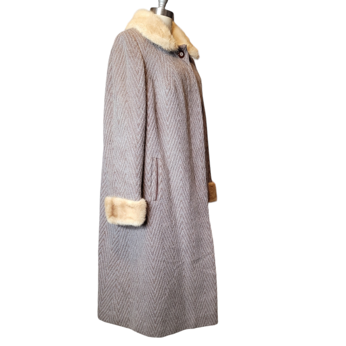 60s Heavy Vintage Womens Fur Trim Wool Coat Size XL