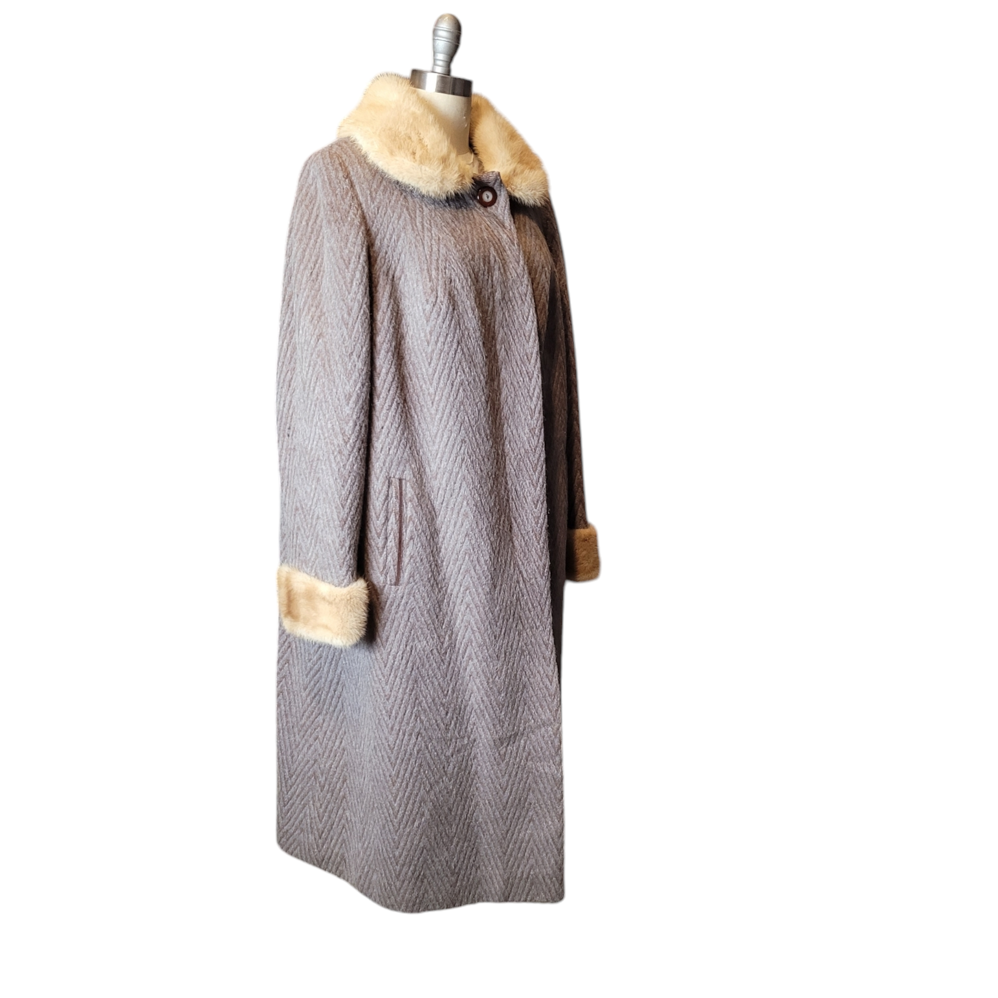 60s Heavy Vintage Womens Fur Trim Wool Coat Size XL