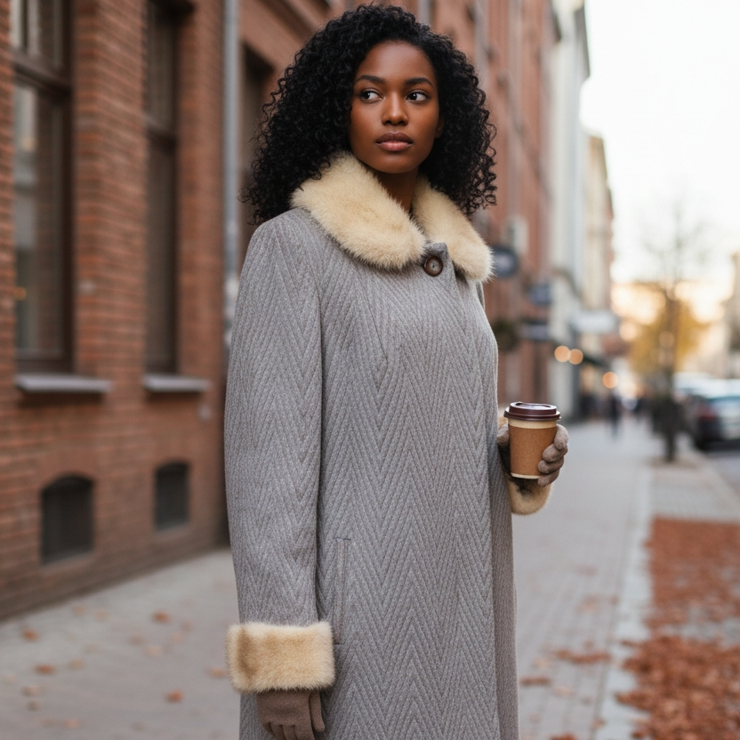 60s Heavy Vintage Womens Fur Trim Wool Coat Size XL