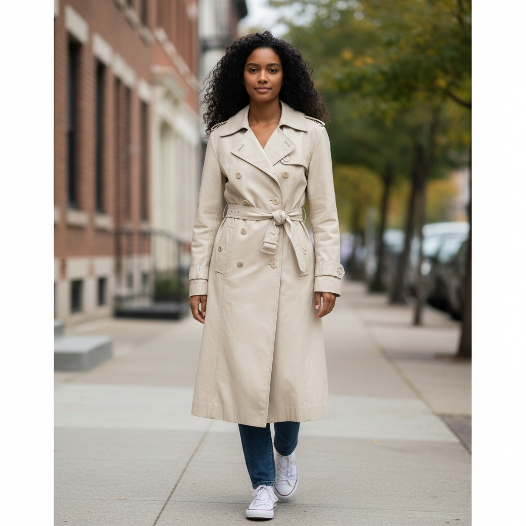 70s Vintage Leather Trenchcoats Bone Belted Leather Trench Coat Size M