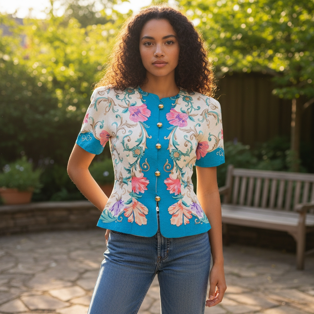 90s Vintage Maggy London Silk Baroque Blouse Size 4