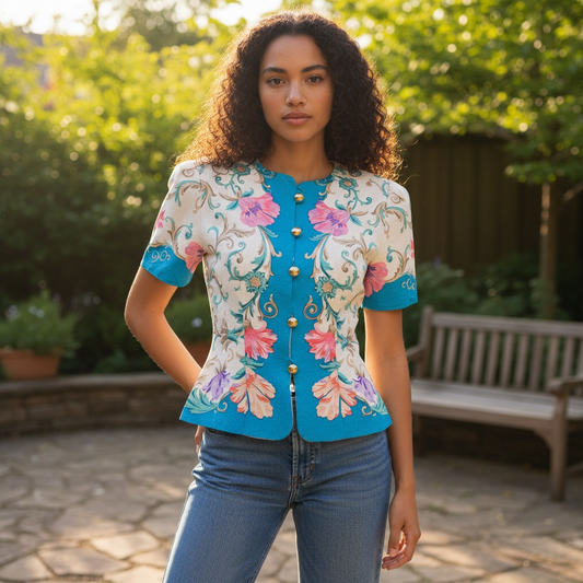 90s Vintage Maggy London Silk Baroque Blouse Size 4