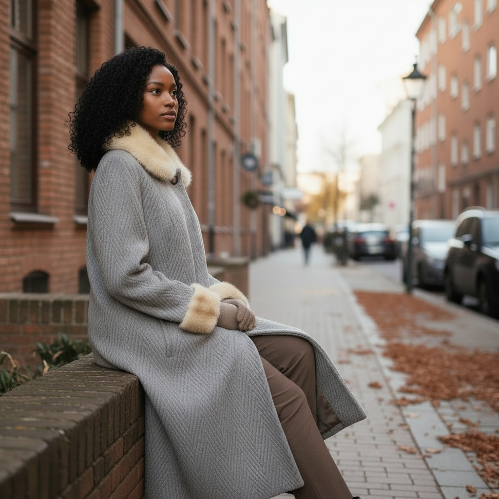 60s Heavy Vintage Womens Fur Trim Wool Coat Size XL