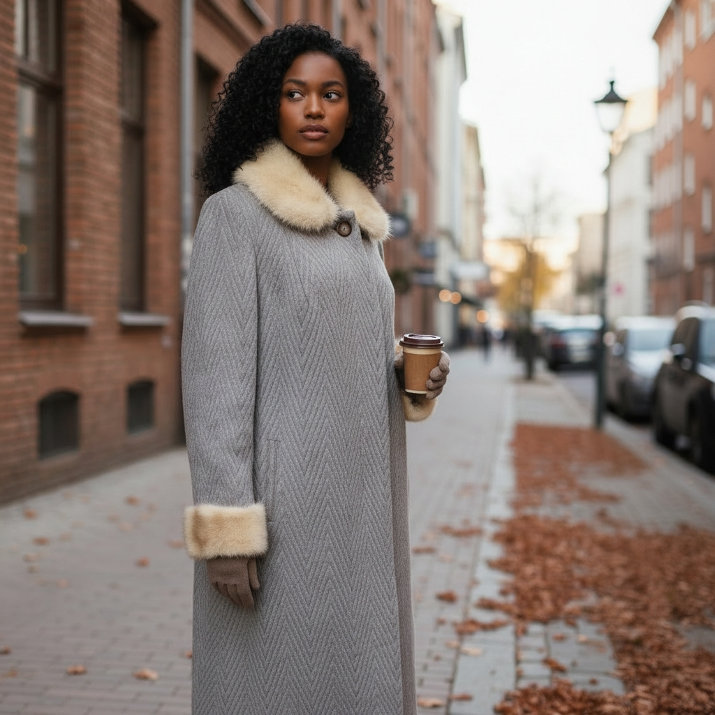 60s Heavy Vintage Womens Fur Trim Wool Coat Size XL