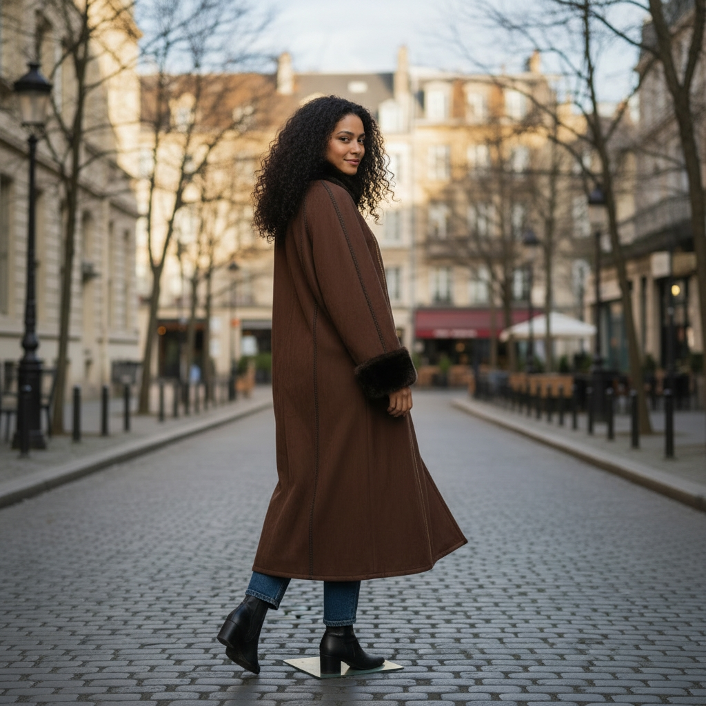 Womens Brown Vintage Maxi Coat Faux Suede Shearling 90s Vintage Coat Lucille Golden Vintage Size Large 