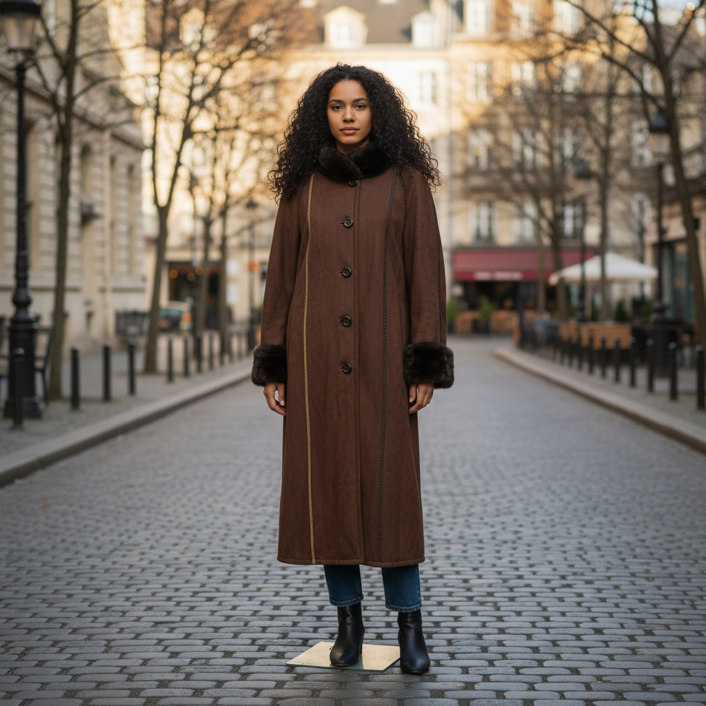 Womens Brown Vintage Maxi Coat Faux Suede Shearling 90s Vintage Coat Lucille Golden Vintage Size Large 