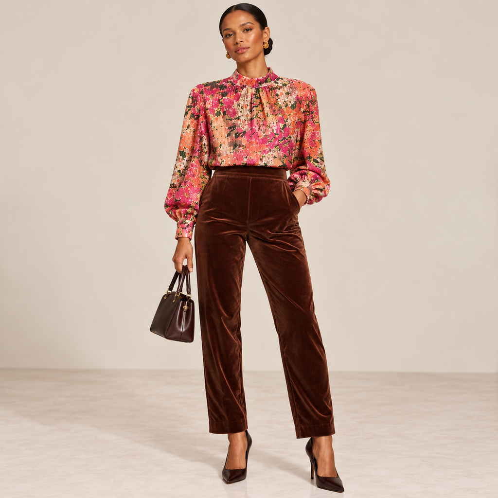 Vintage MONDI Chocolate Brown Cotton-Modal Velvet Trousers — Size 12