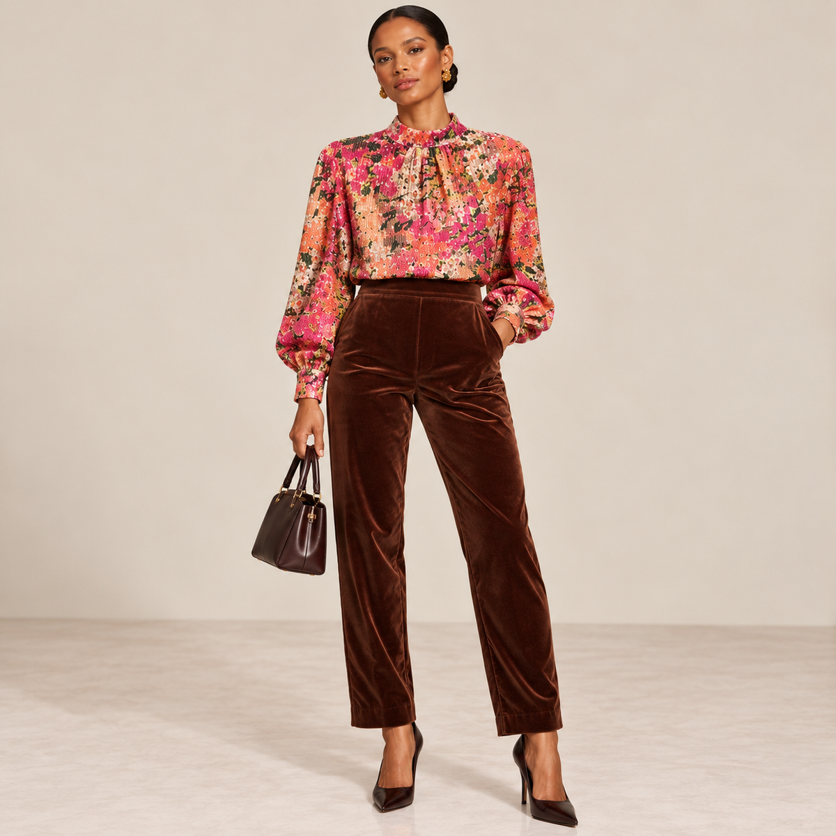 Vintage MONDI Chocolate Brown Cotton-Modal Velvet Trousers — Size 12