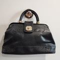 LaTique black crocodile-embossed satchel, front view
