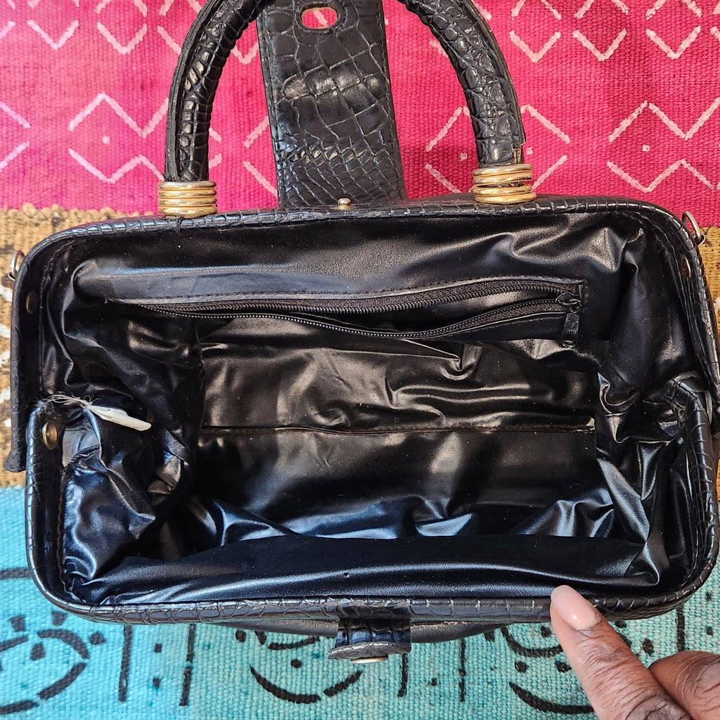 LaTique satchel black interior with zippered pocket