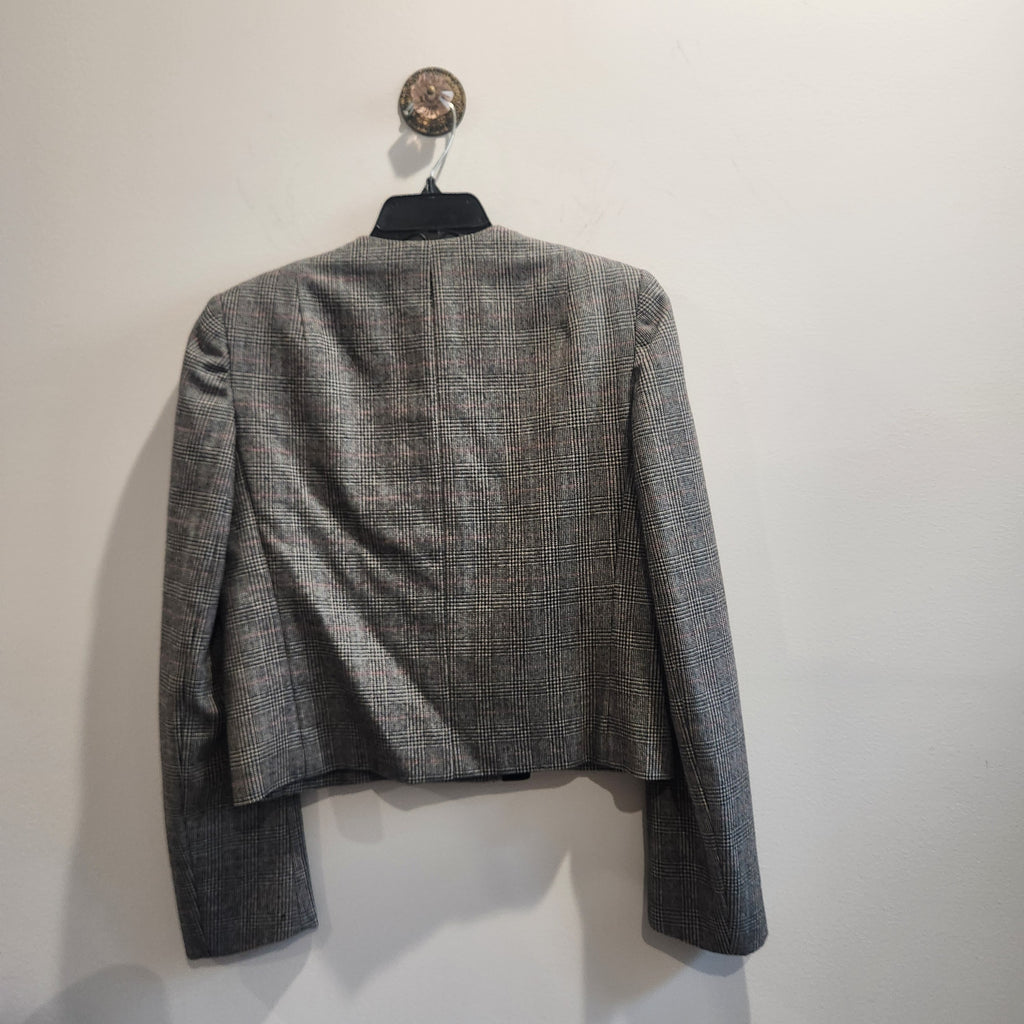 Lucille Golden Vintage, LLC grey glen plaid wool cropped blazer from a Mort Schrader vintage suit set