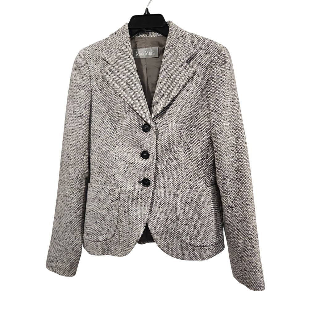 Lucille Golden Vintage, LLC Max Mara grey and black salt-and-pepper wool-blend blazer with notched lapels.