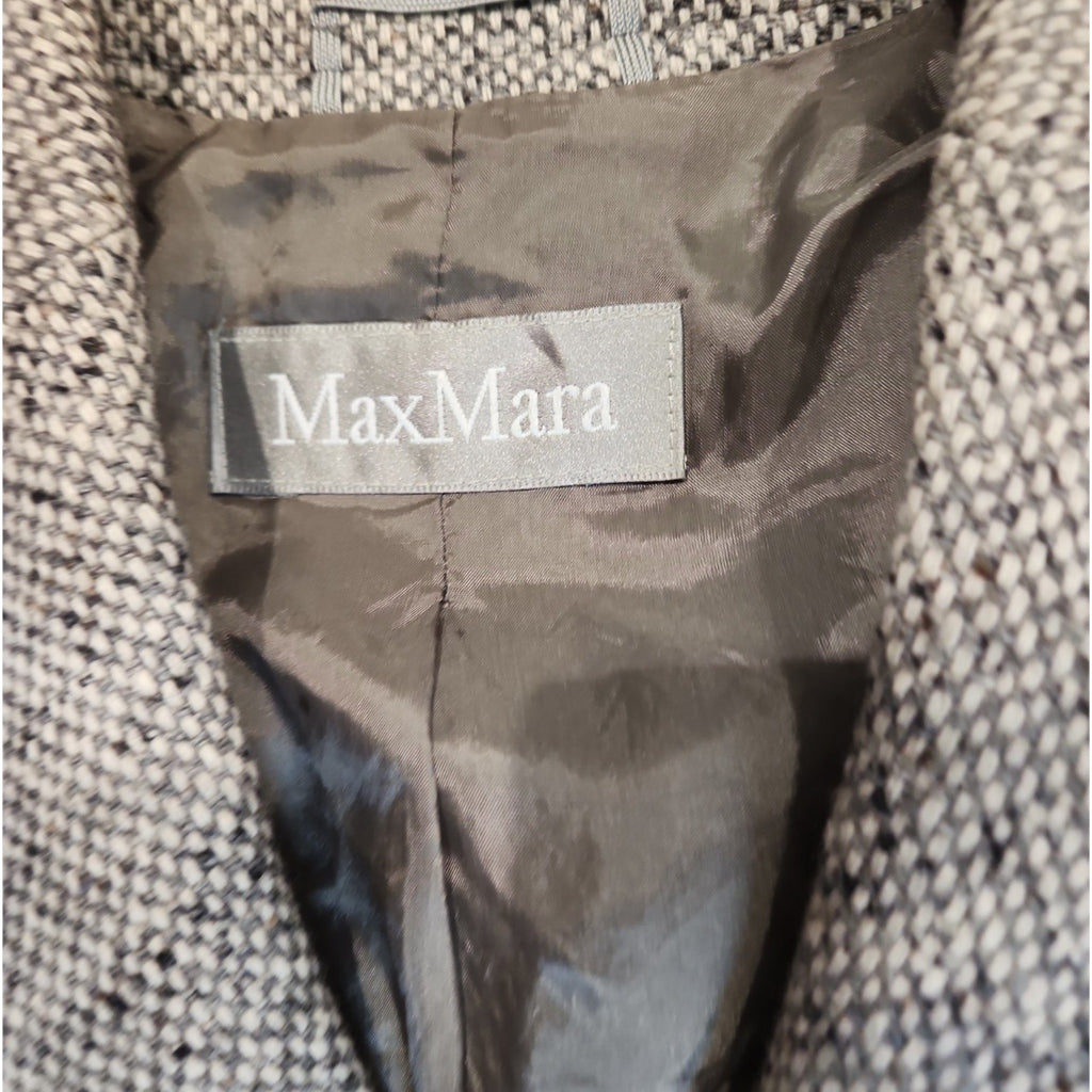 Lucille Golden Vintage, LLC MaxMara grey and black salt-and-pepper wool-blend blazer with interior brand label
