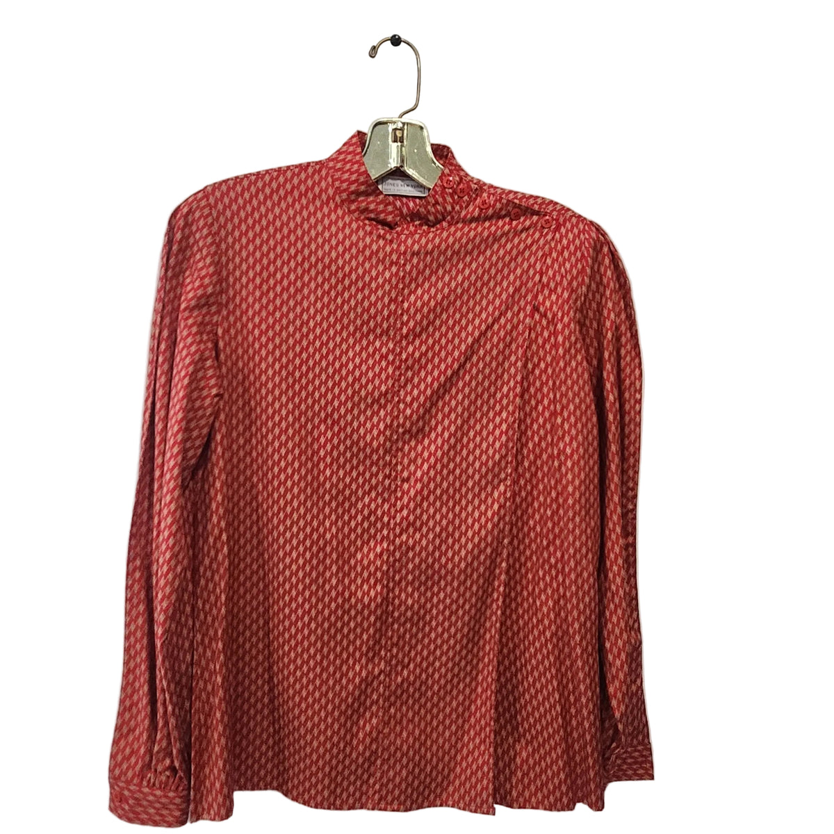 Lucille Golden Vintage, LLC Jones New York red and cream geometric chevron mock neck long sleeve blouse