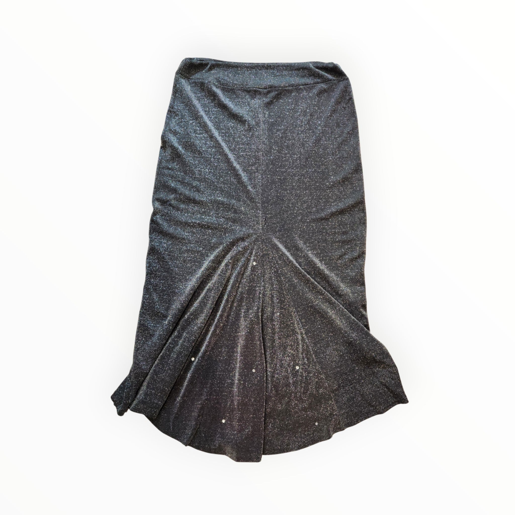 Lucille Golden Vintage, LLC vintage 90s silver metallic mermaid maxi skirt with rhinestone embellishments