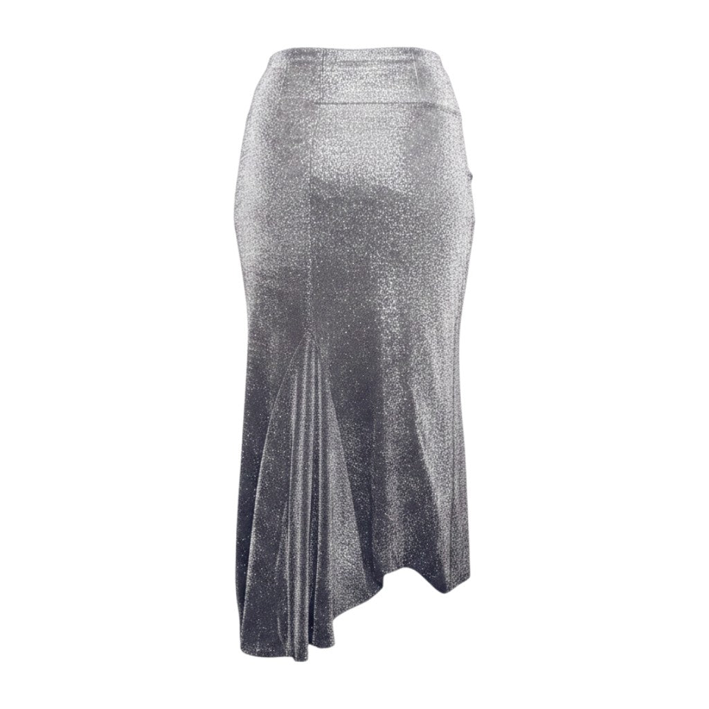 Lucille Golden Vintage, LLC silver metallic mermaid maxi skirt with rhinestone embellishments and flared hem