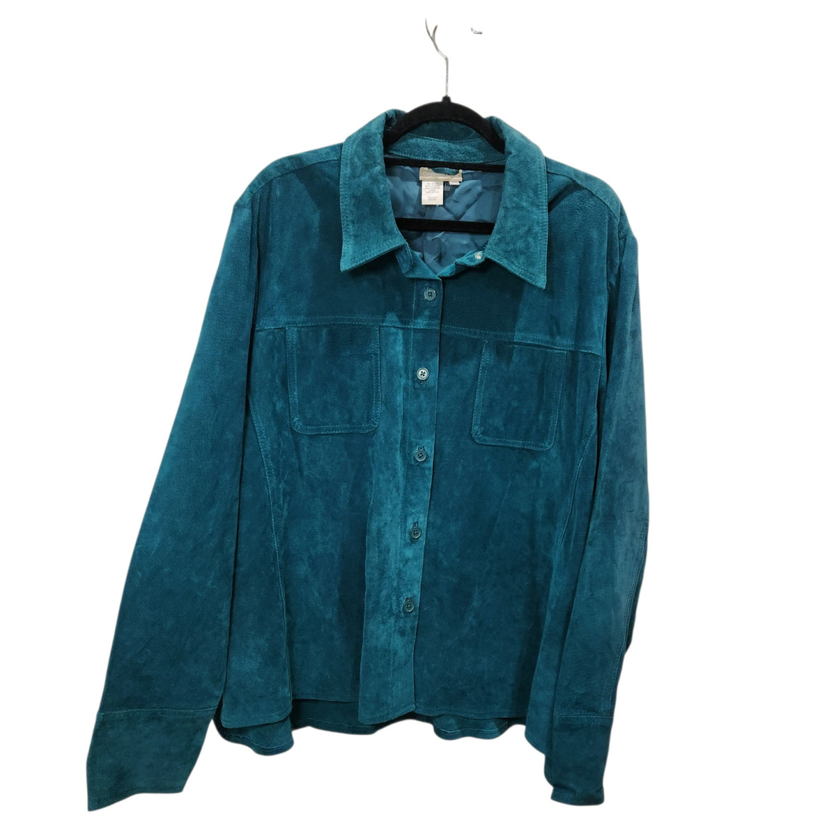 Lucille Golden Vintage, LLC Coldwater Creek teal genuine suede button-front shirt jacket with chest pockets