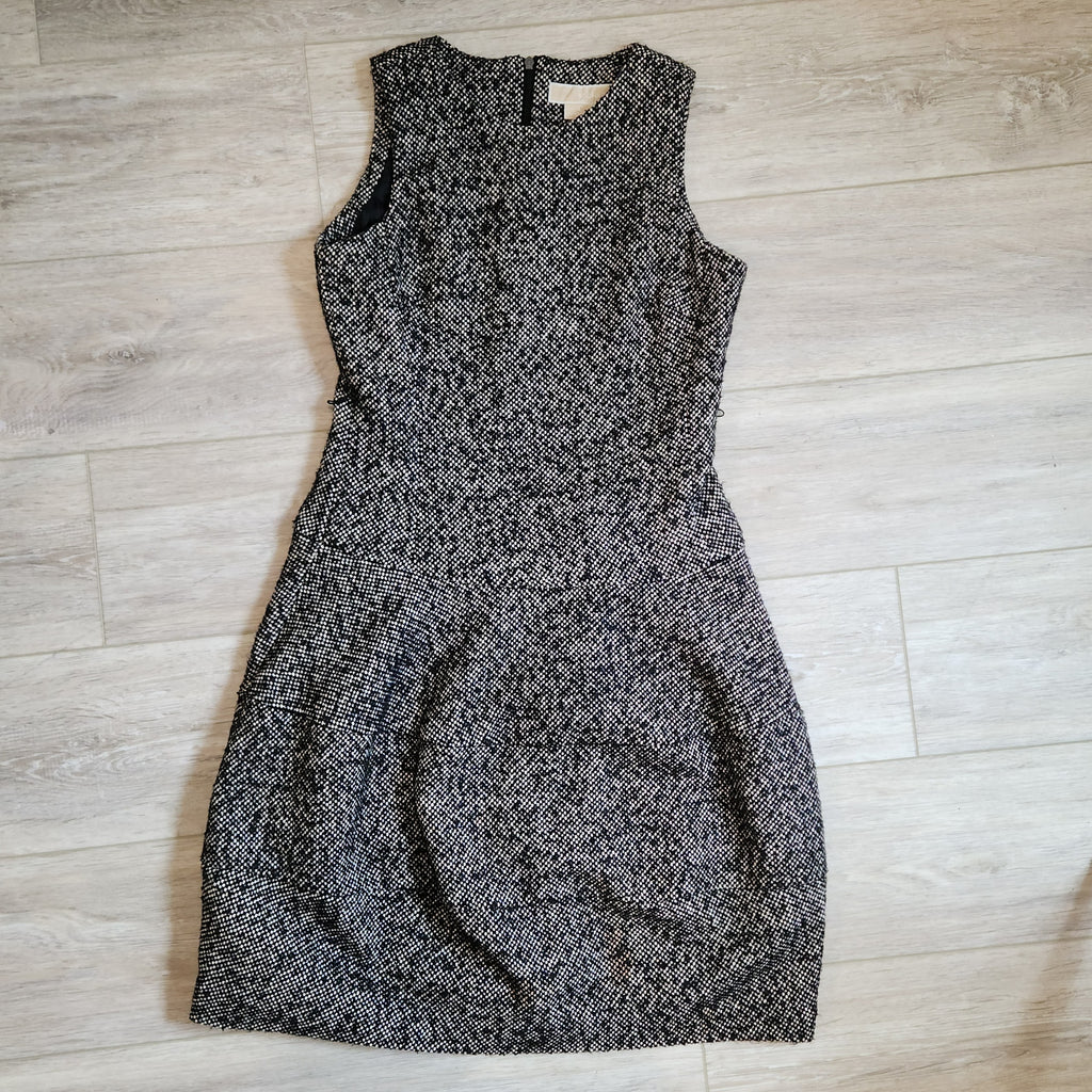 Lucille Golden Vintage, LLC MICHAEL Michael Kors sleeveless black and white textured tweed drop-waist mini dress