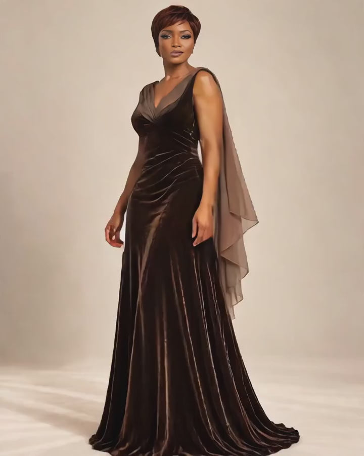 Armani Collezioni Chocolate Velvet & Silk Evening Gown | Made in Italy