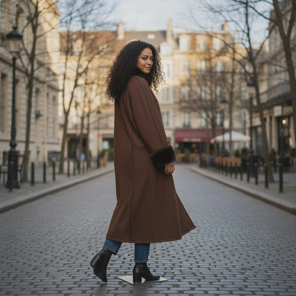Womens Brown Vintage Maxi Coat Faux Suede Shearling 90s Vintage Coat Lucille Golden Vintage Size Large 