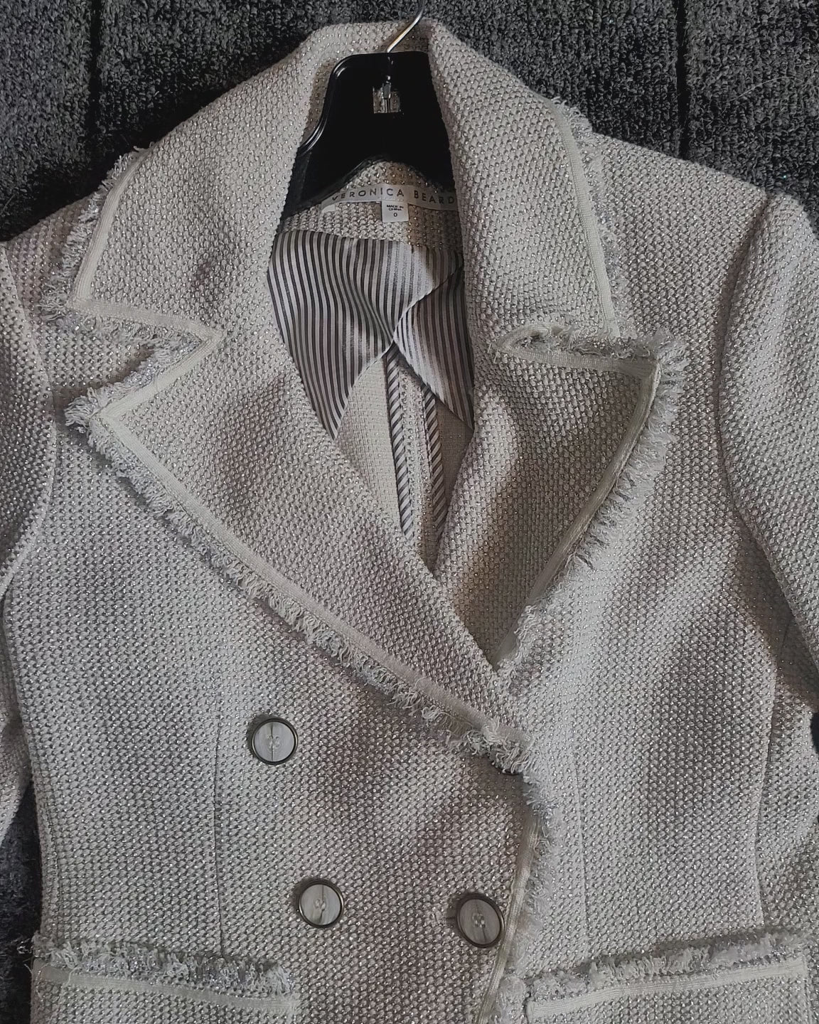 Veronica Beard Silver and Bone Tweed Blazer Size 0